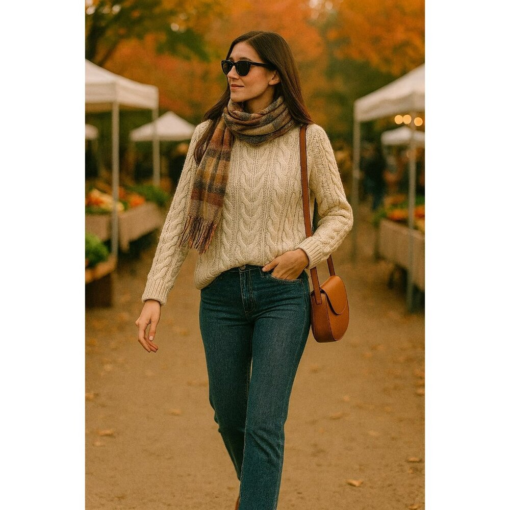 Blarney Woollen Mills Womens Cable Knit Sweater Pure New Wool Cream Size M